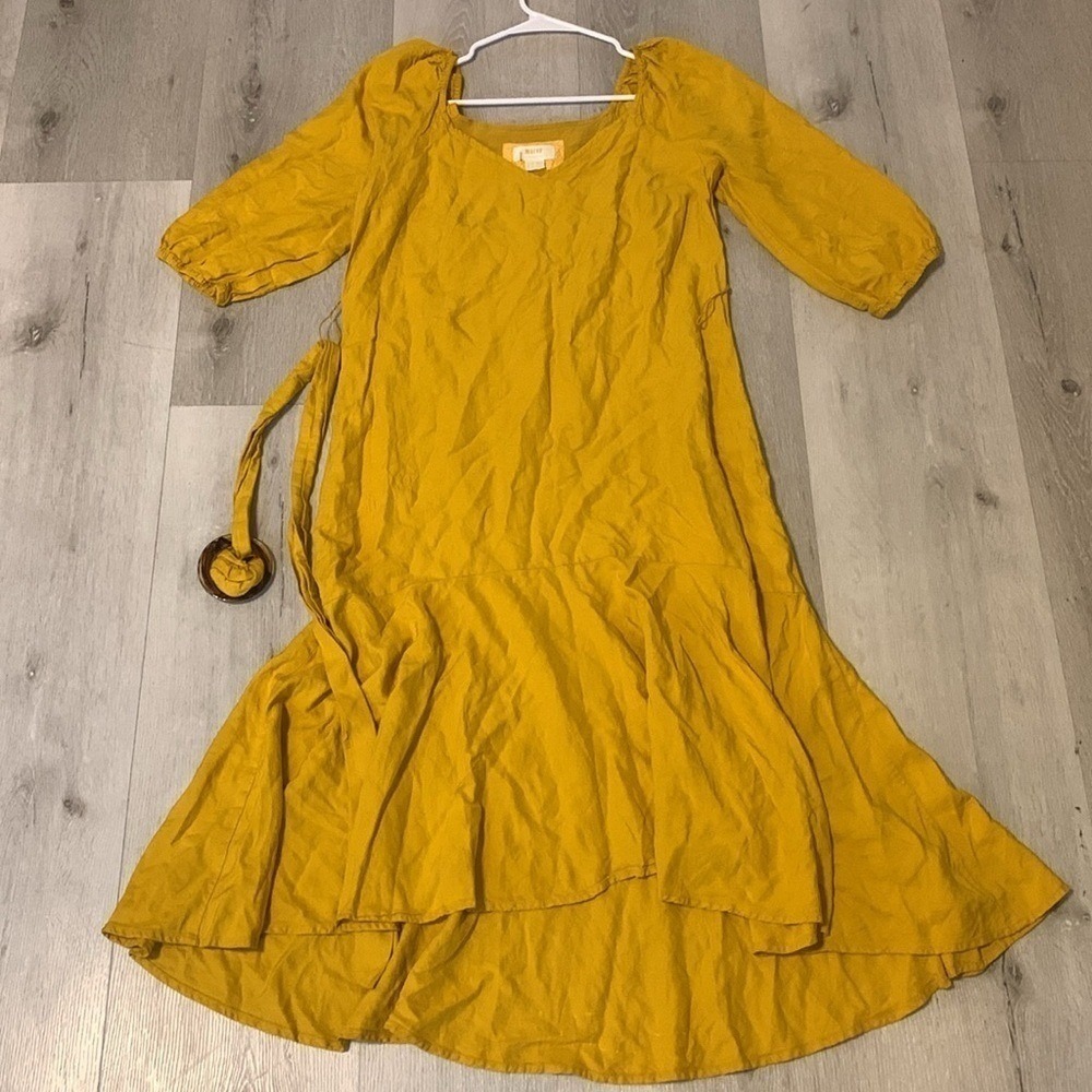 Anthropologie Maeve Artemis Midi Dress size 6 midi maxi ruffle tie waist‎ linen - Picture 4 of 13